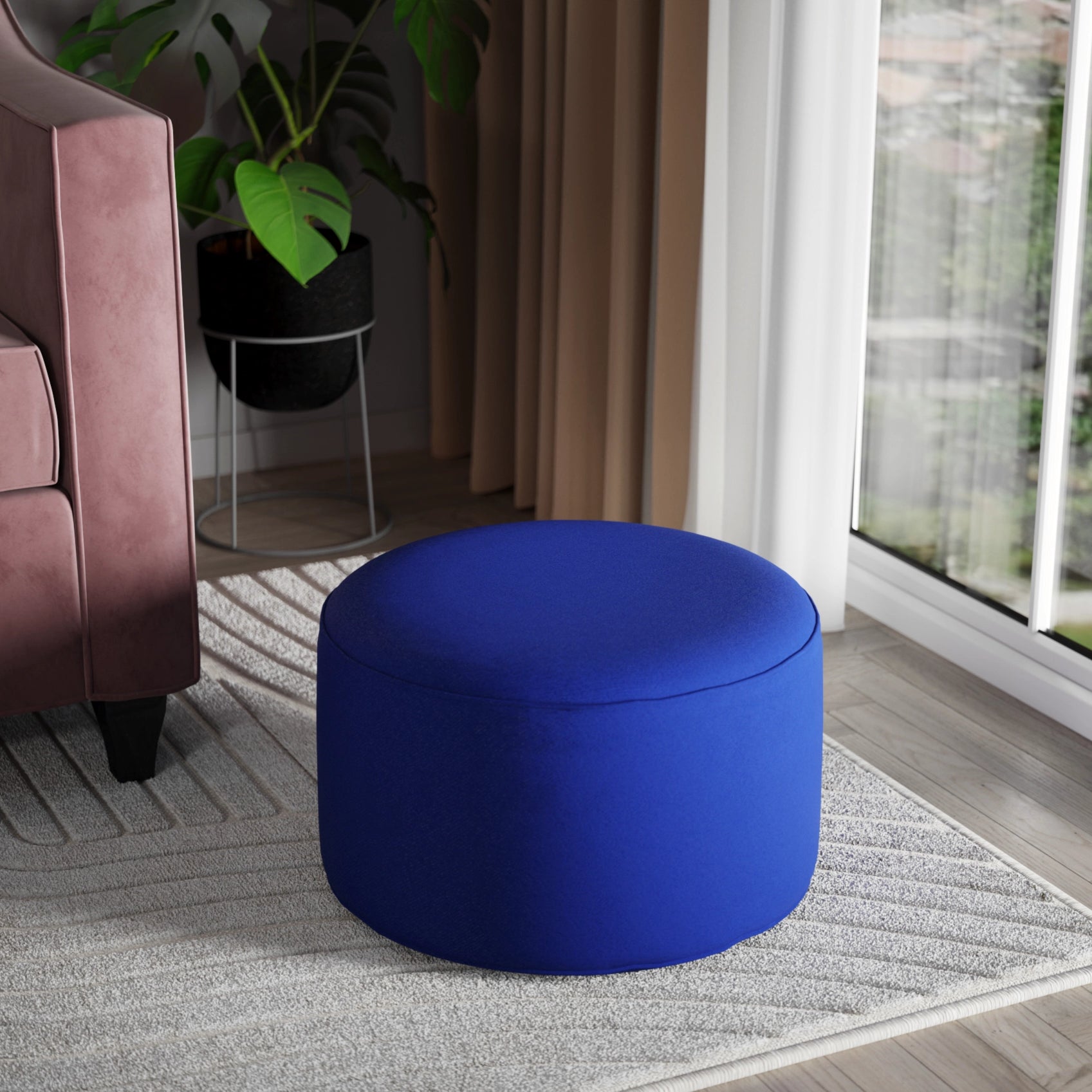 Round Linen Ottoman