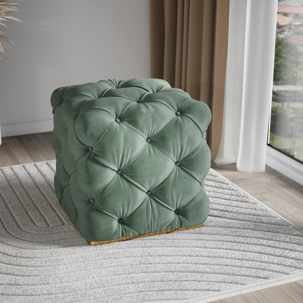 Diamond tufted ottoman pouffe seat