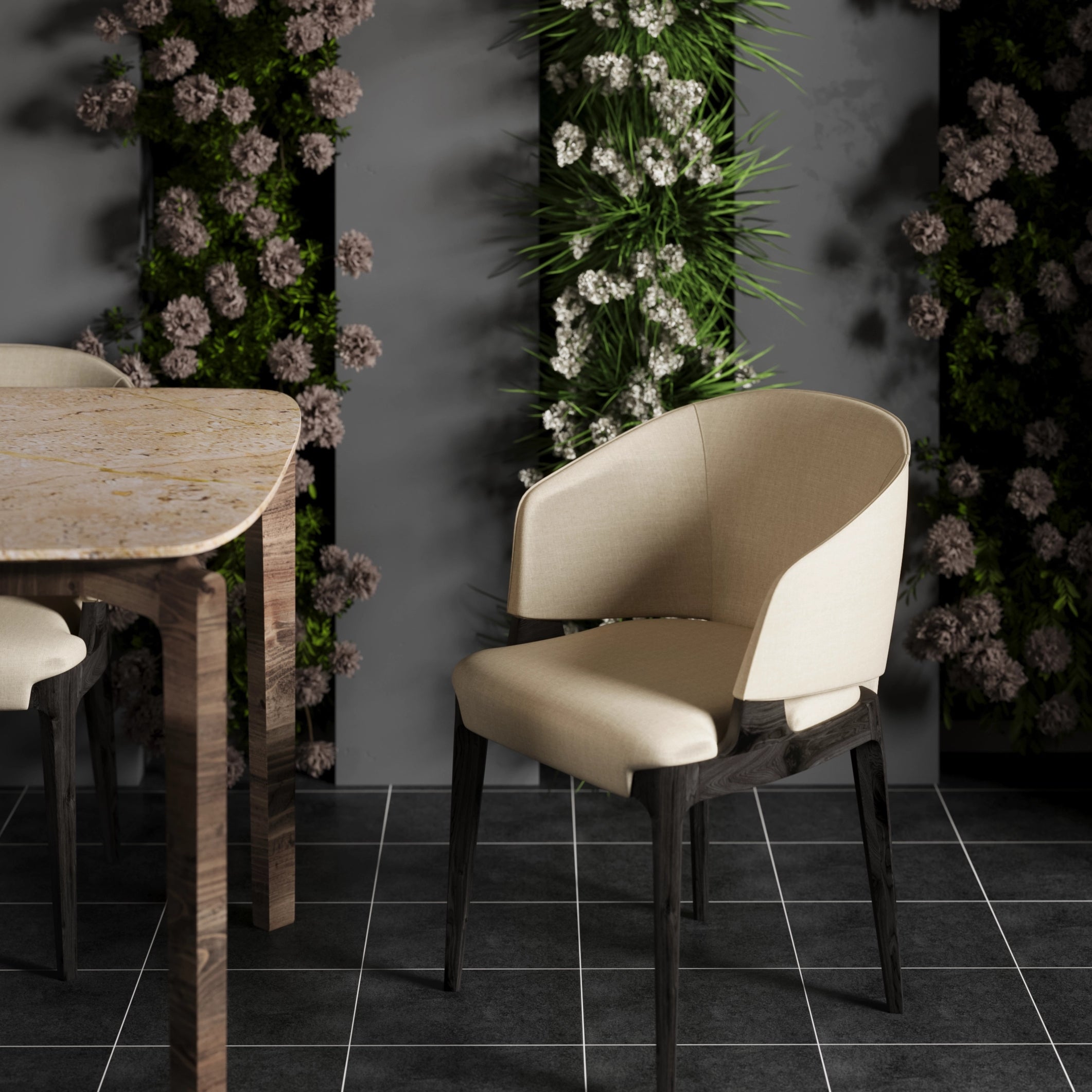 Dark wooden tone Plush Chair