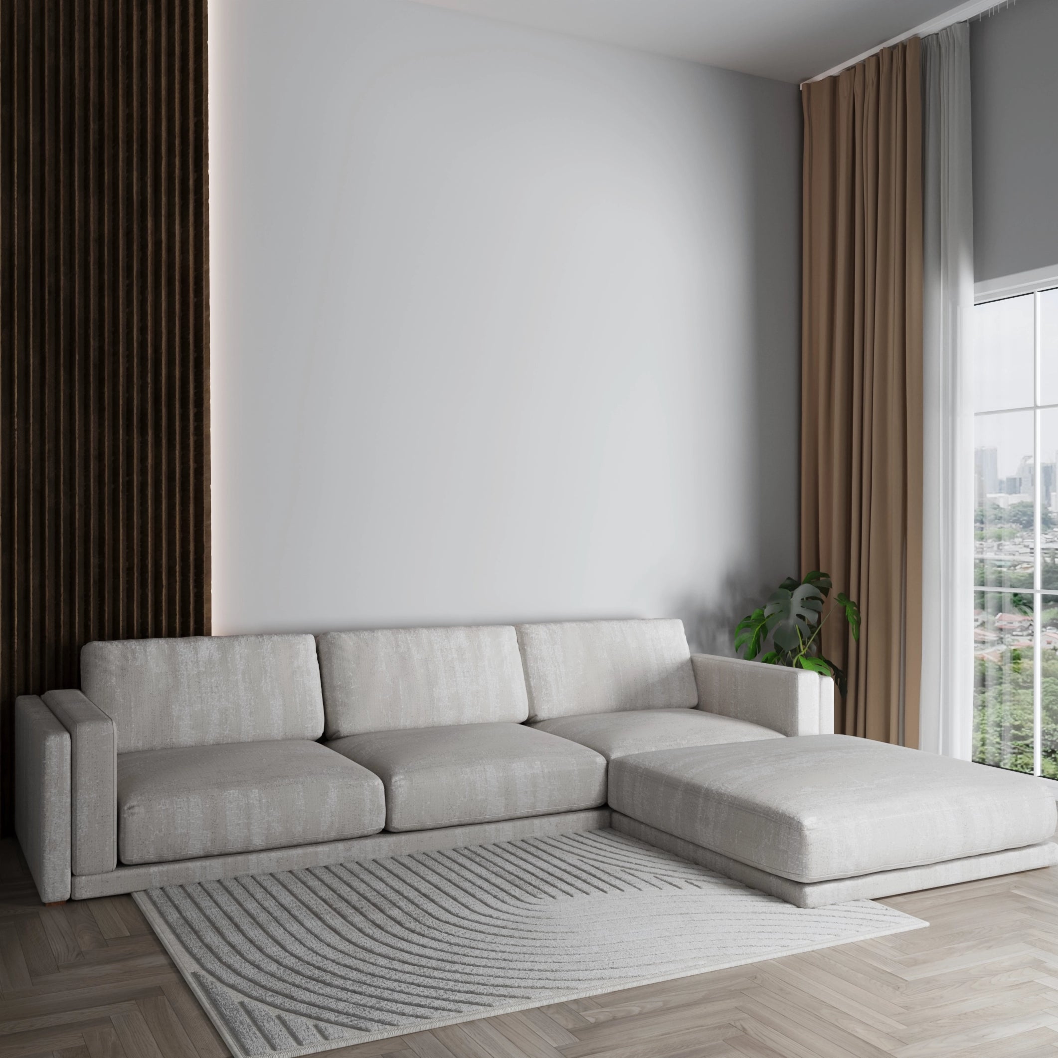 L-Shaped Textured Velvet Sofa