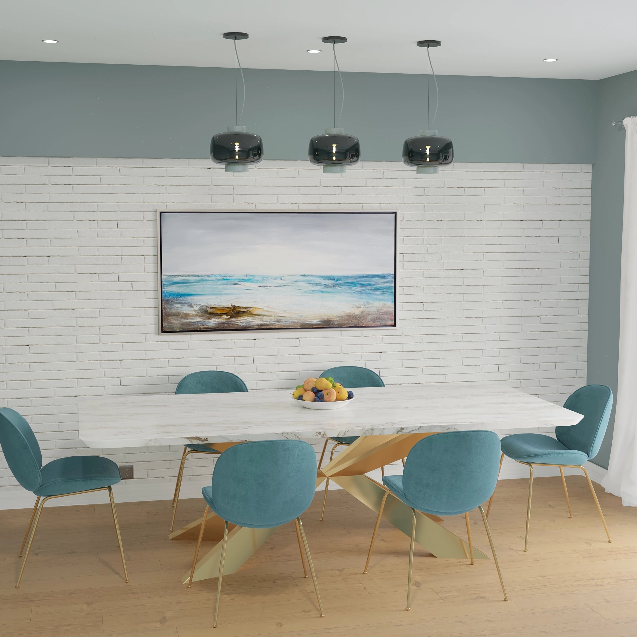 Dining Table with Drawer Marble Top & Metal Legs