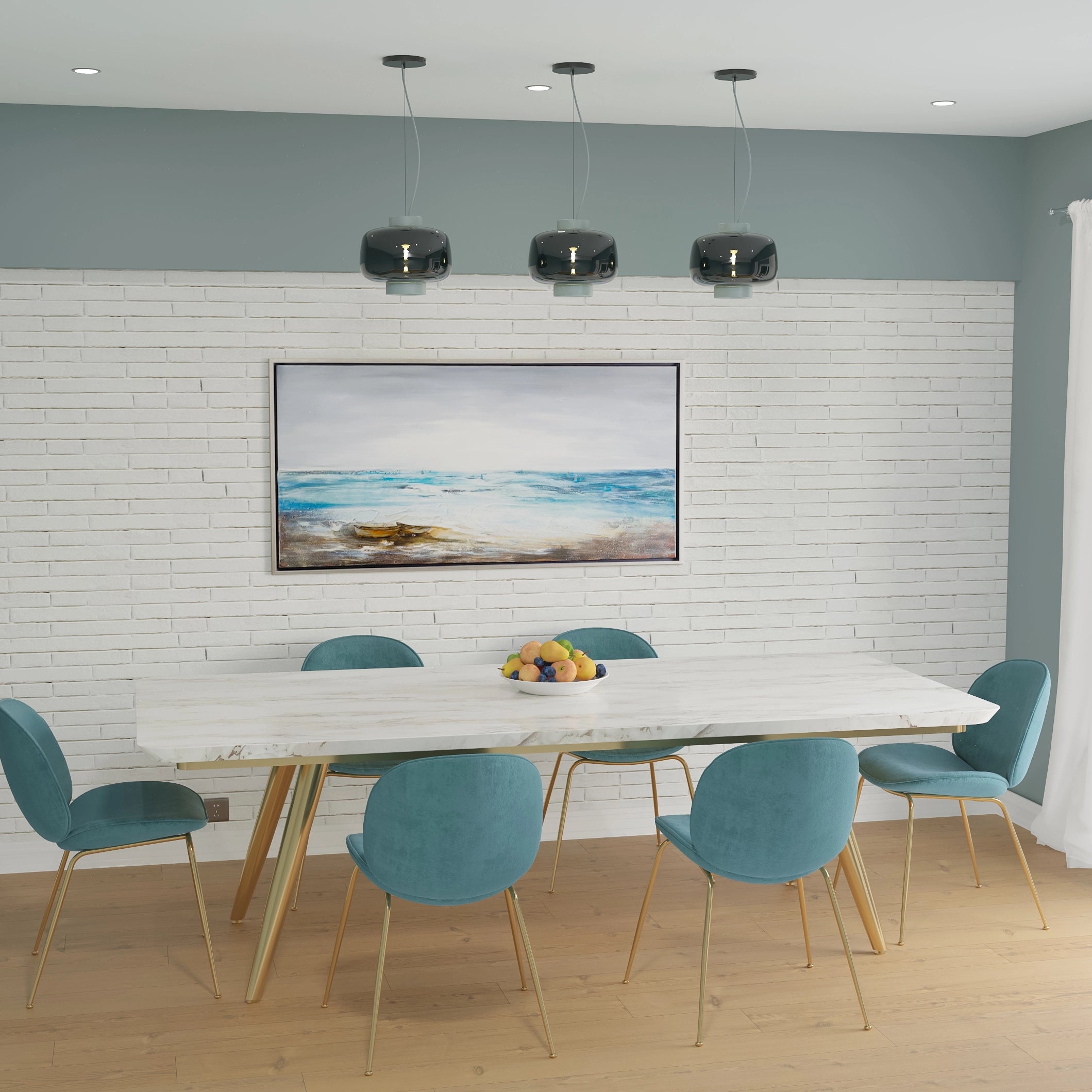 Contemporary Luxury Rectangular Marble Dining Table Metal Base in Gold